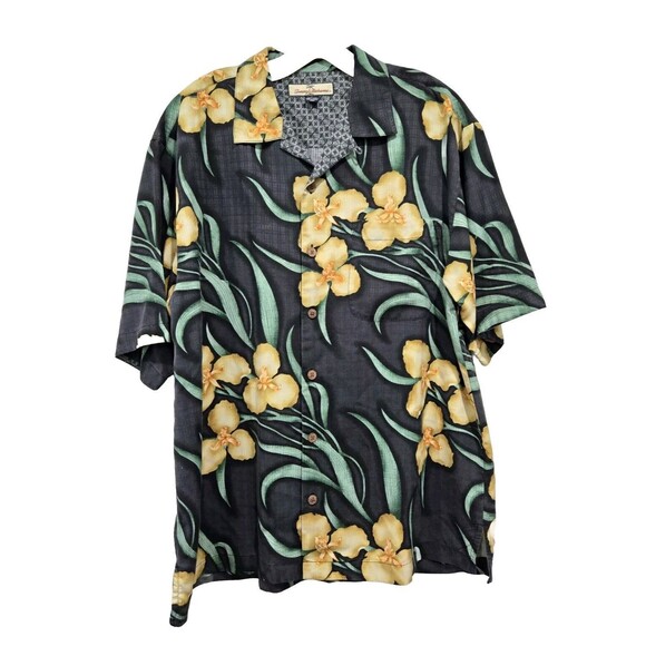 Tommy Bahama Shirt Hawaiian Button Down Camp Mens‎ Size M BLACK Floral 100% Silk - Picture 1 of 7